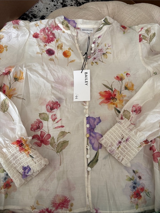 Bailey 44 Tops - Bailey 44 White Sheer Floral Button-Front Blouse